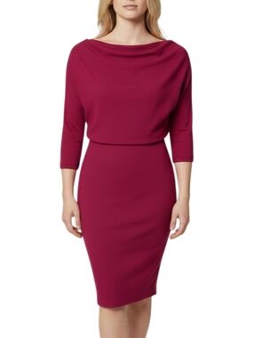 Badgley Mischka Blouson Dress Size 14 Draped Boat Neck Wedding Guest Date Night